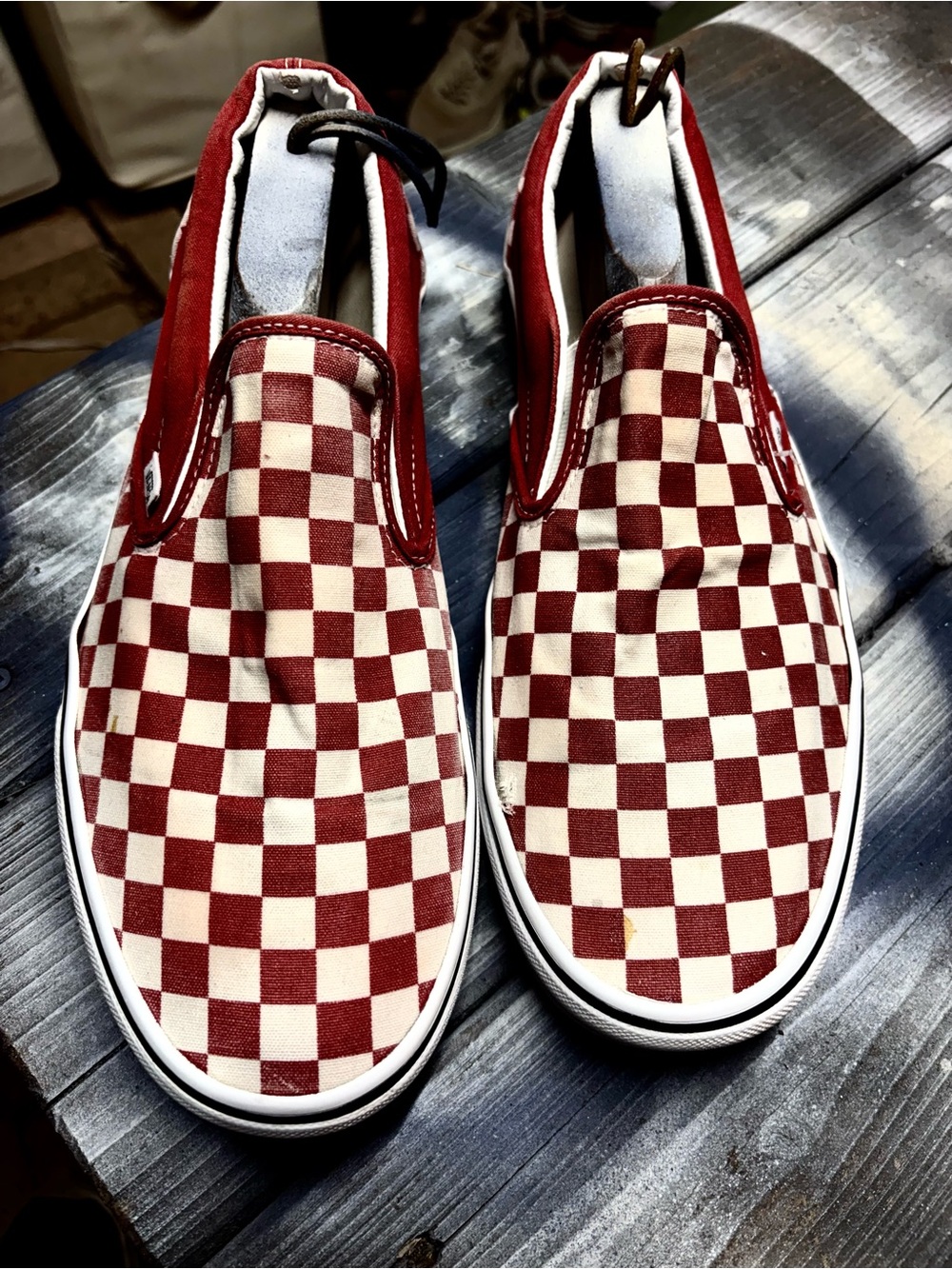 Vans white & red checkerboard slip-on sneakers size 13 in good condition